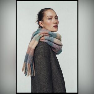 Zara Multicolor Plaid Fringed Scarf